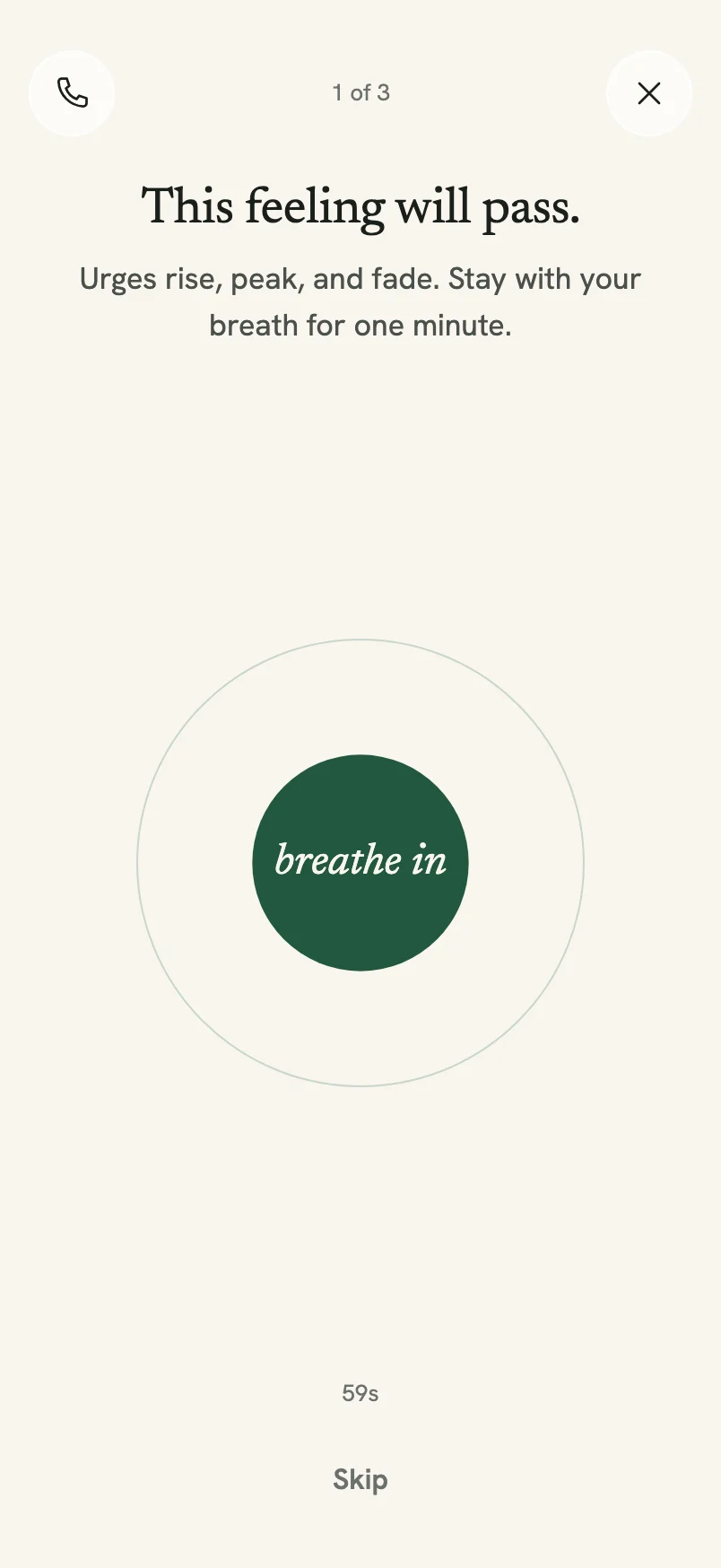NewLeaves guided breathing exercise to pause during an urge